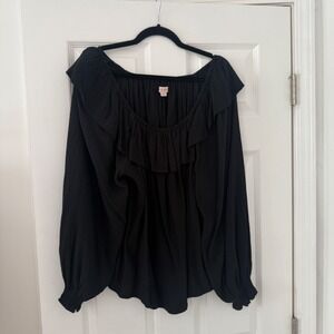 Knox Rose Black Ruffle Long‎ Sleeve Blouse Bohemian Peasant Top L Solid Boho
